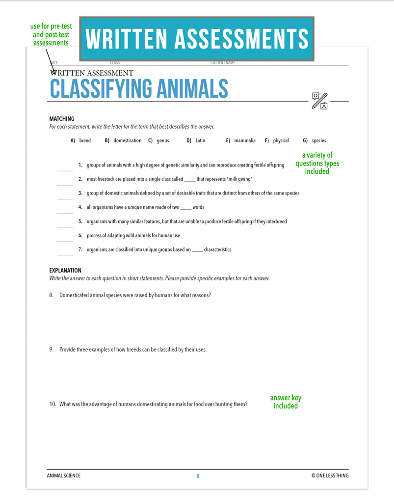 CCANS02.3 Classifying Animals, Animal Science Complete Curriculum