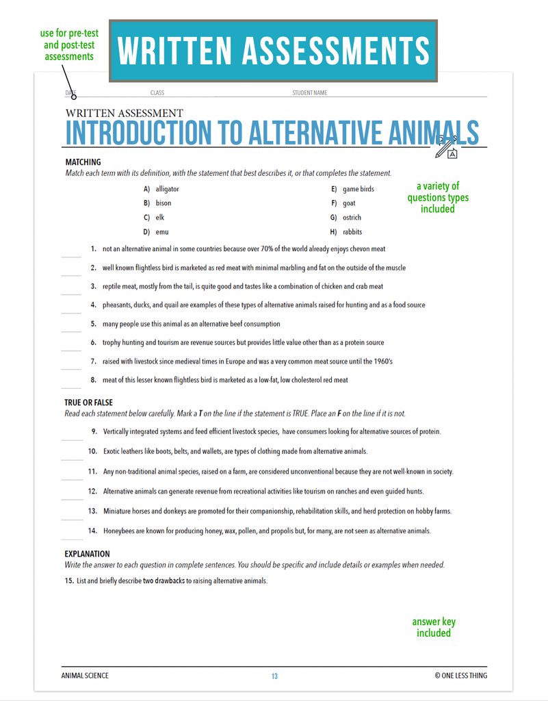 CCANS12.1 Introduction to Alternative Animals, Animal Science Complete Curriculum