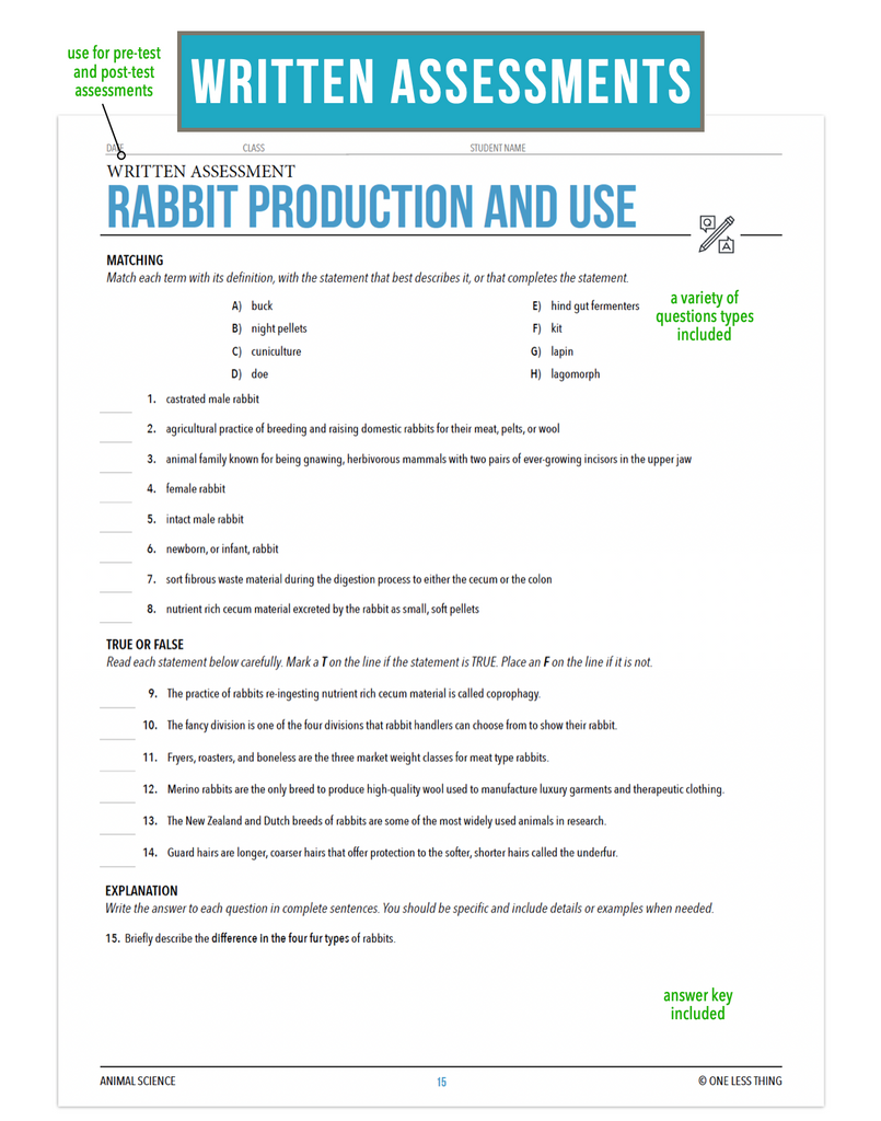 CCANS12.3 Rabbit Production and Use, Animal Science Complete Curriculum