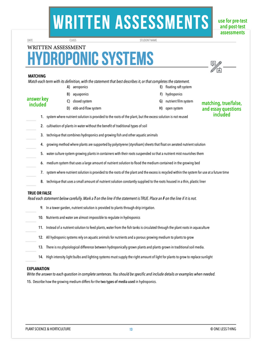 CCPLT12.4 Hydroponic Systems, Plant Science Complete Curriculum
