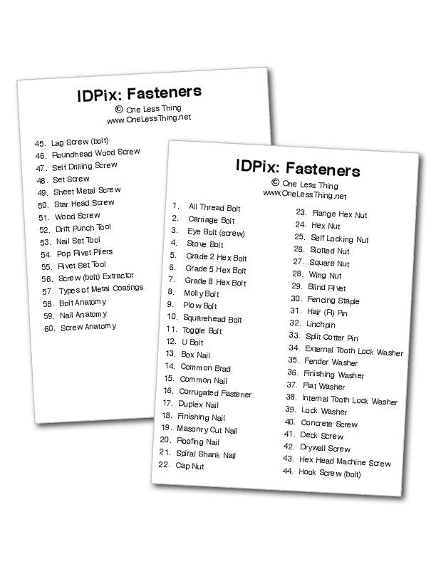 Fasteners ID, IDPix Cards