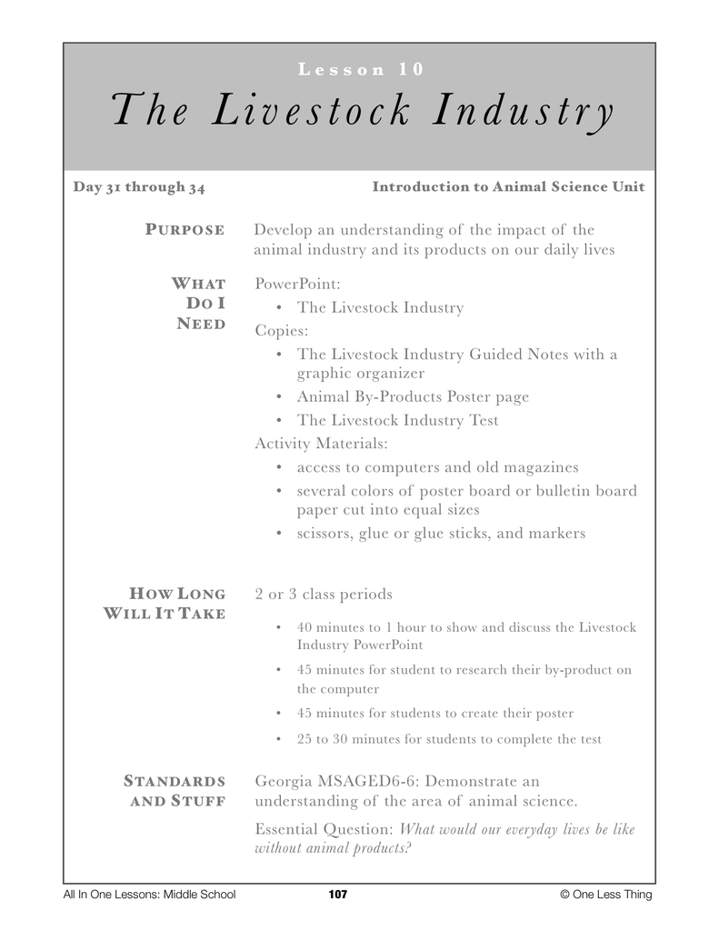 6-10 The Livestock Industry, Lesson Plan Download