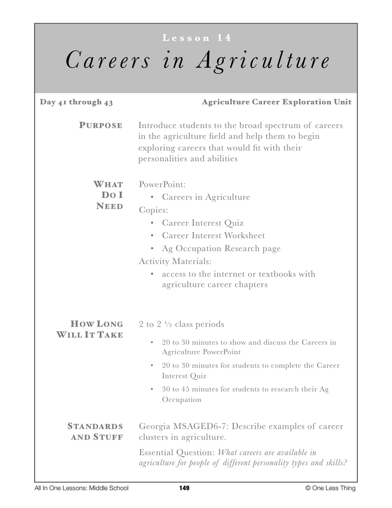 6-14 Careers in Ag, Lesson Plan Download