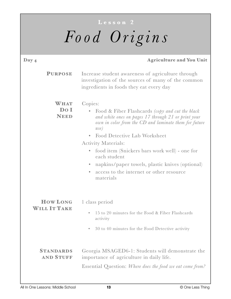 6-02 Food Origins, Lesson Plan Download
