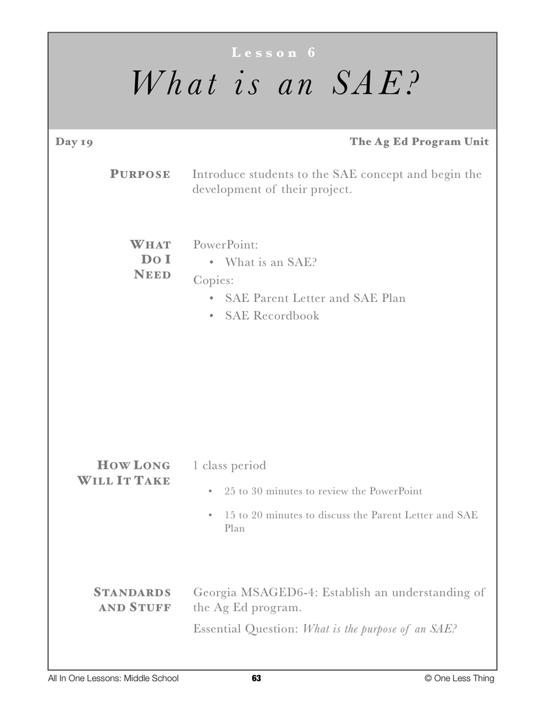 6-06 What is an SAE, Lesson Plan Download