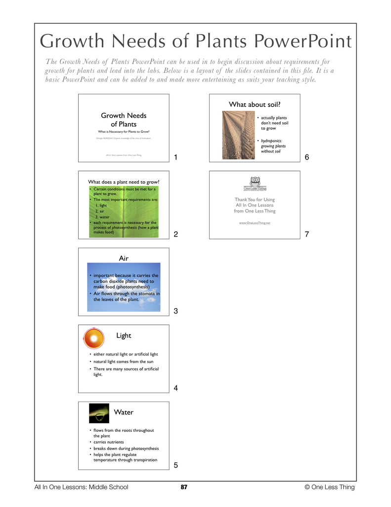 6-08 Growth Needs of Plants, Lesson Plan Download