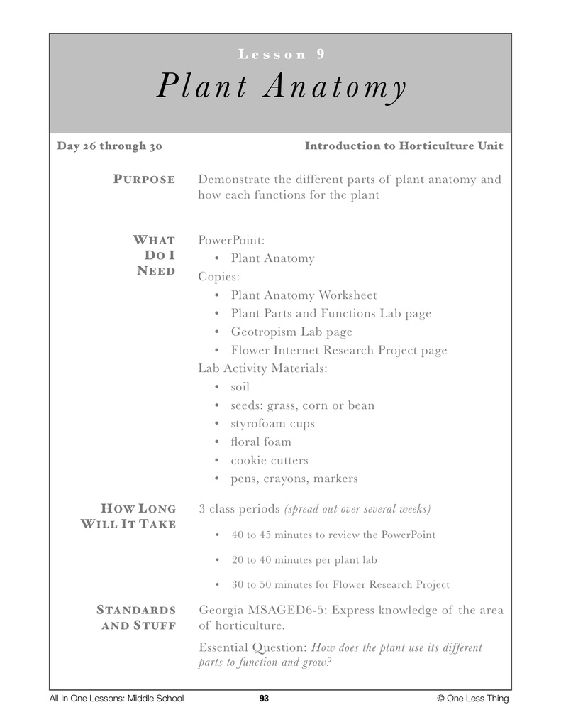 6-09 Plant Anatomy, Lesson Plan Download