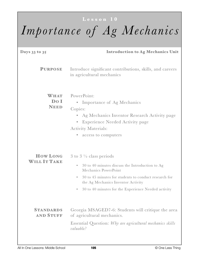7-10 Importance of Ag Mechanics, Lesson Plan Download