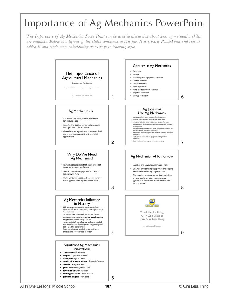 7-10 Importance of Ag Mechanics, Lesson Plan Download