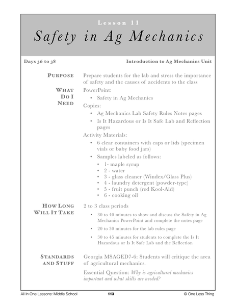 7-11 Intro to Safety in Ag Mechanics, Lesson Plan Download