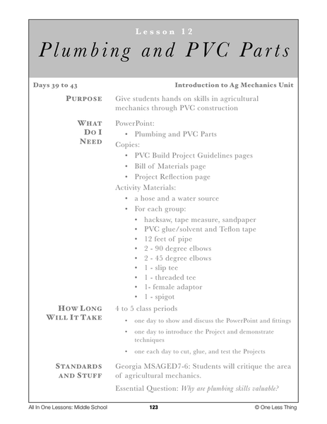 7-12 Intro to PVC and Plumbing, Lesson Plan Download