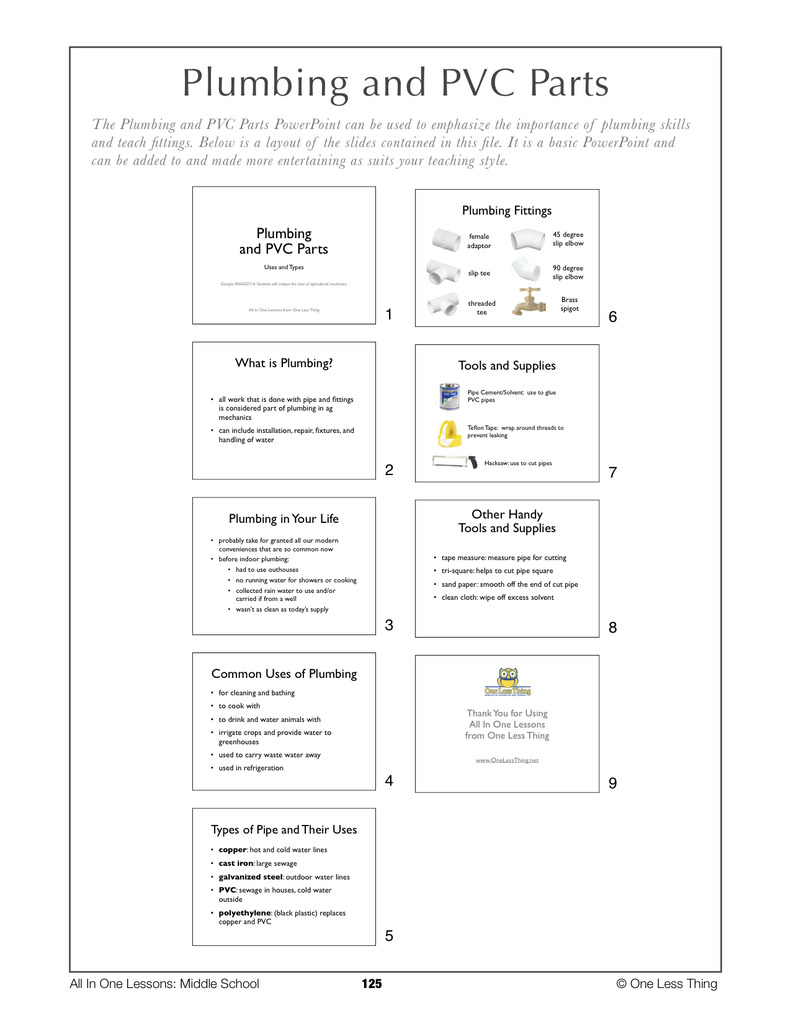 7-12 Intro to PVC and Plumbing, Lesson Plan Download