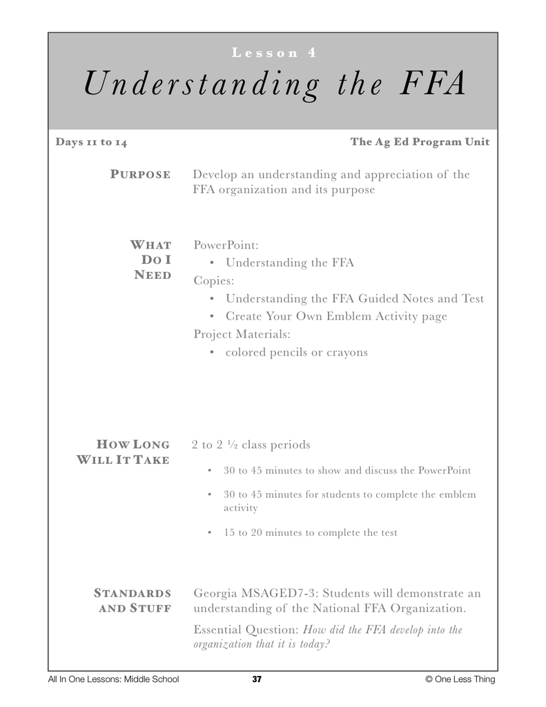 7-04 Understanding the FFA, Lesson Plan Download