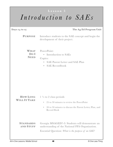 7-05 Intro to SAEs, Lesson Plan Download
