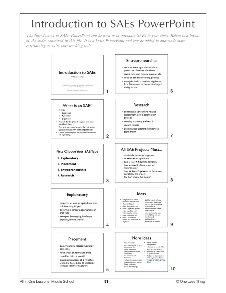 8-03 What is an SAE, Lesson Plan Download