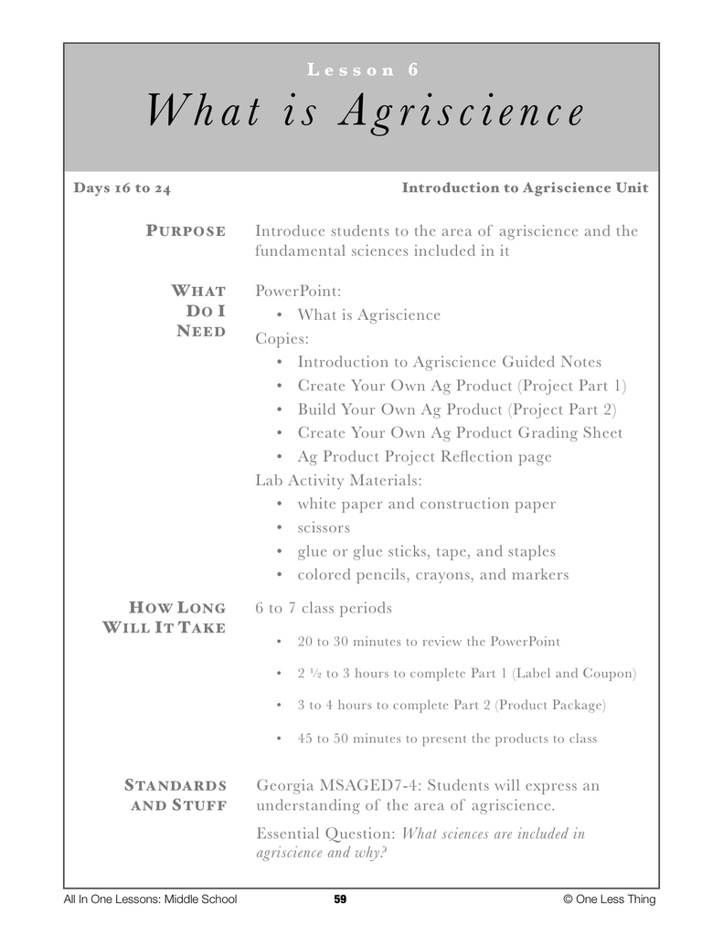 7-06 What is Agriscience, Lesson Plan Download