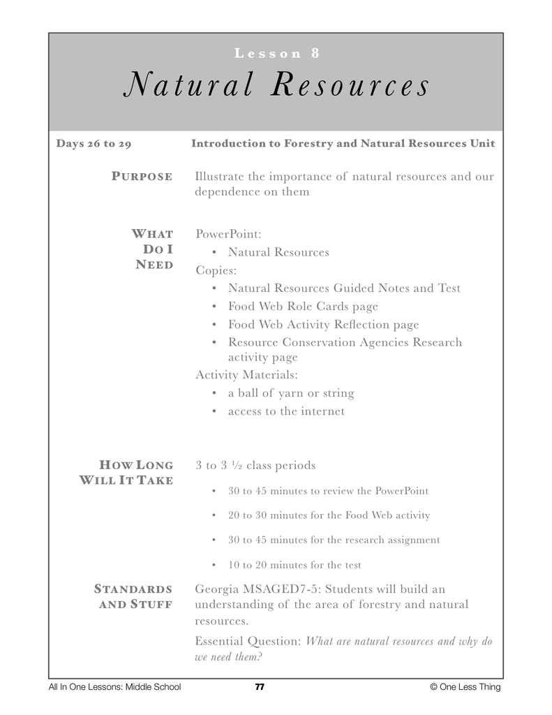 7-08 Intro to Natural Resources, Lesson Plan Download