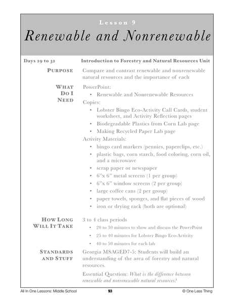 7-09 Renewable and NonRenewable Resources, Lesson Plan Download