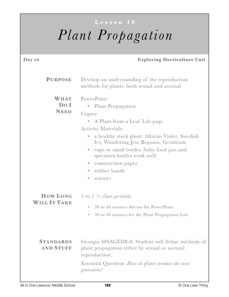 8-10 Plant Propagation, Lesson Plan Download