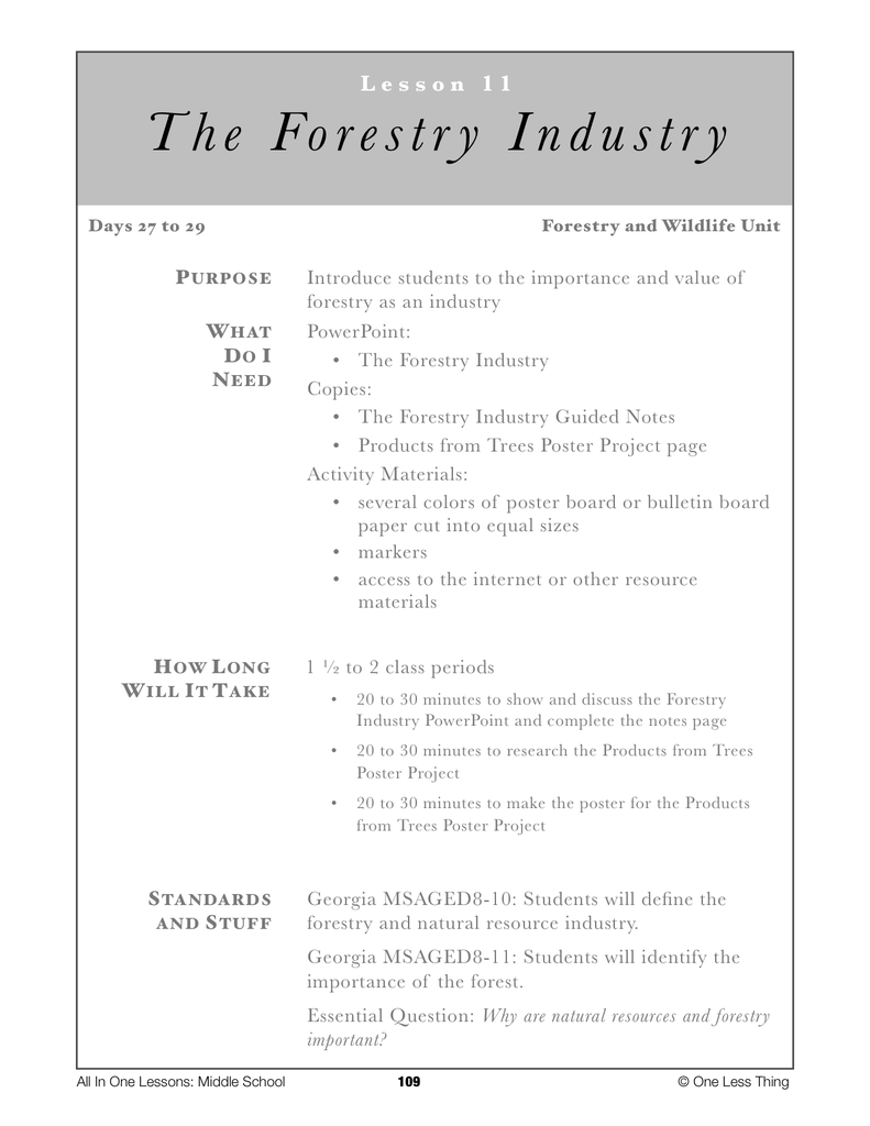 8-11 The Forestry Industry, Lesson Plan Download