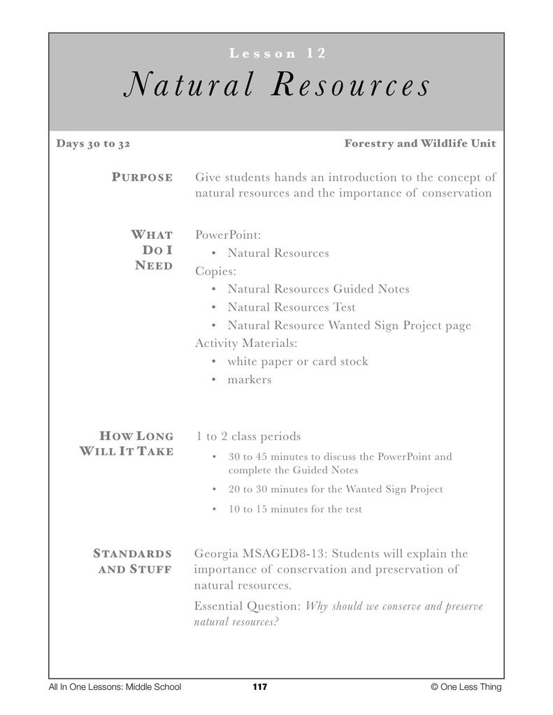 8-12 Natural Resources, Lesson Plan Download