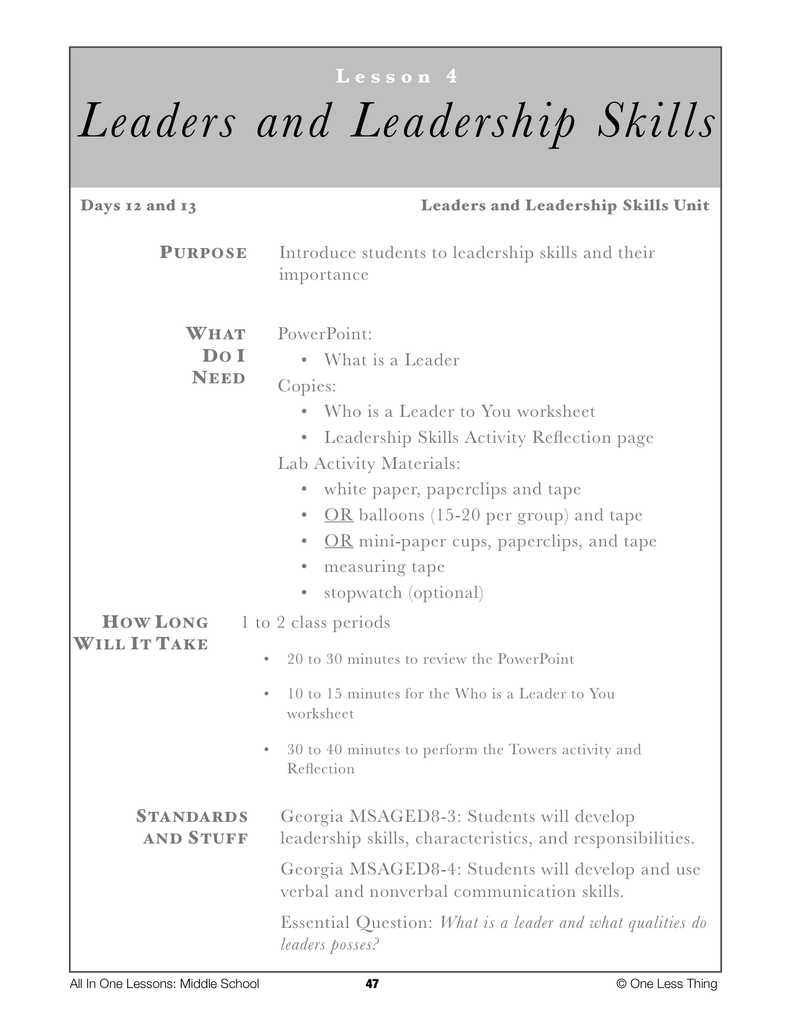 8-04 Leaders and Leadership, Lesson Plan Download