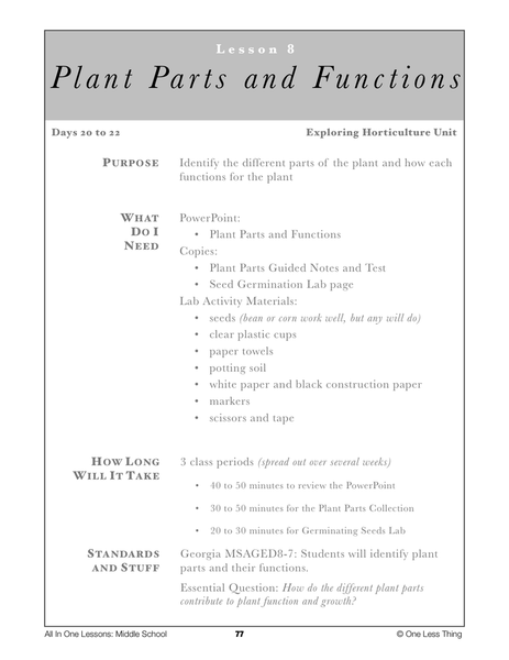 8-08 Plant Parts and Functions, Lesson Plan Download