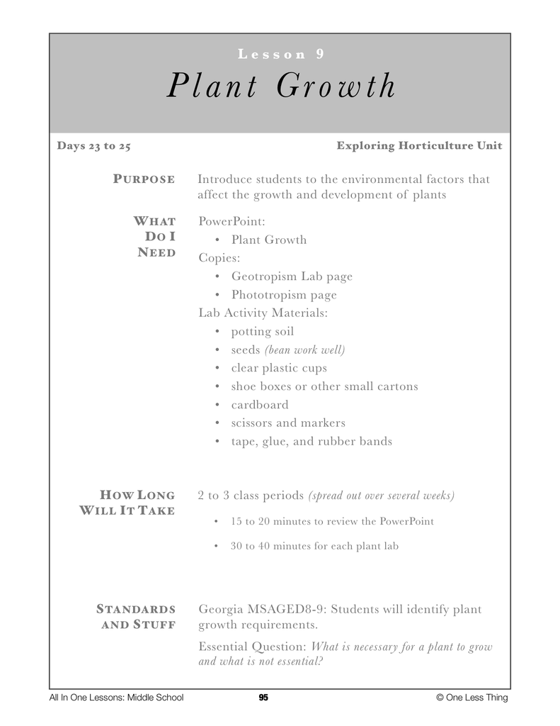 8-09 Plant Growth, Lesson Plan Download