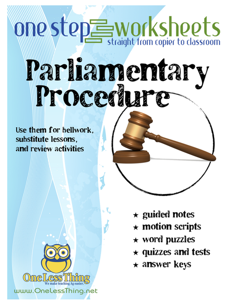 Parliamentary Procedure, One Step Worksheet Downloads