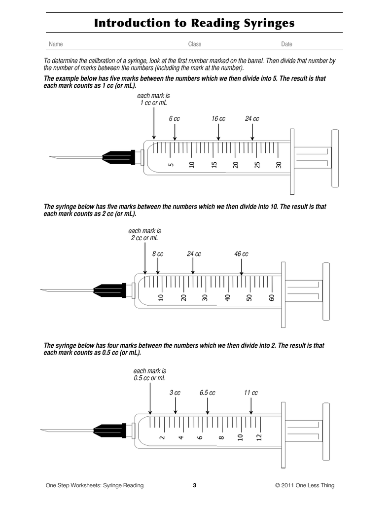 Syringe Reading, One Step Worksheet Downloads