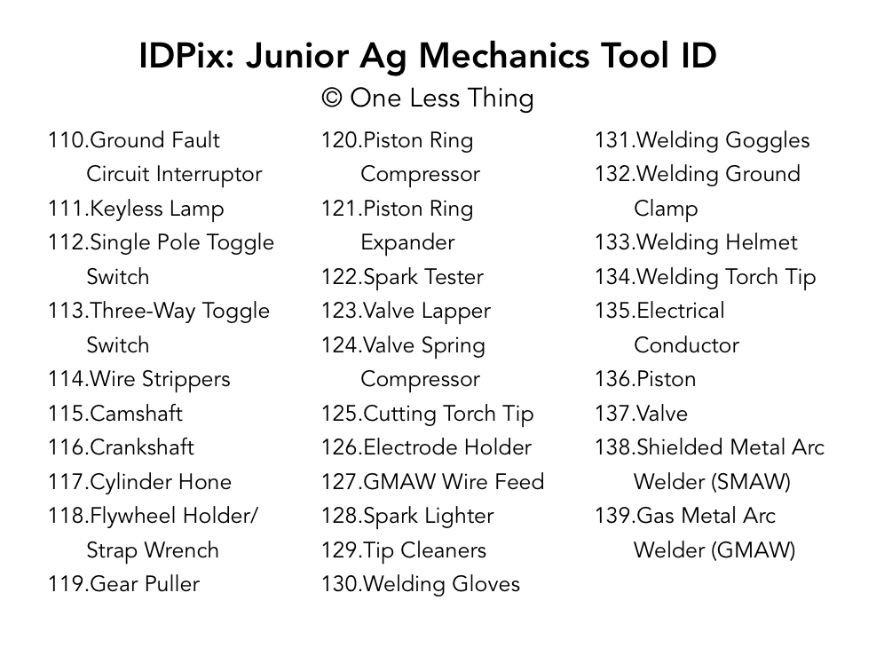 Junior Ag Mechanics Tool ID IDPix Cards