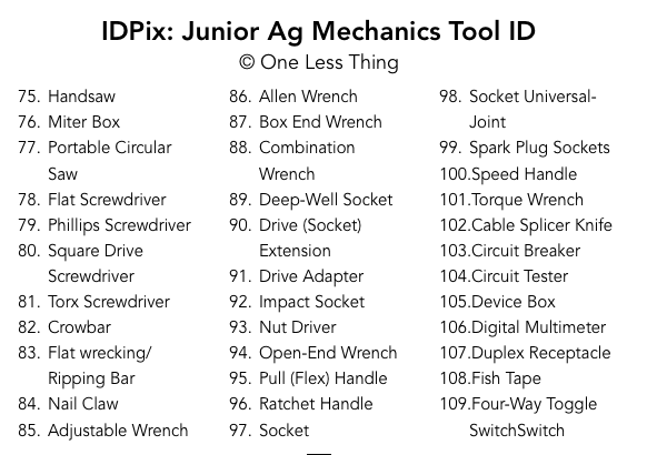 Junior Ag Mechanics Tool ID IDPix Cards