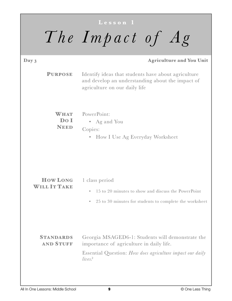6-01 Impact of Ag, Lesson Plan Download